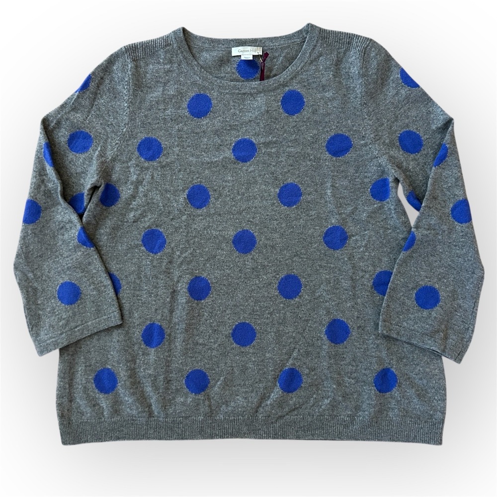 Gray Sweater with Blue Polka Dots - Women's Casual Knit - Picture 2 of 7